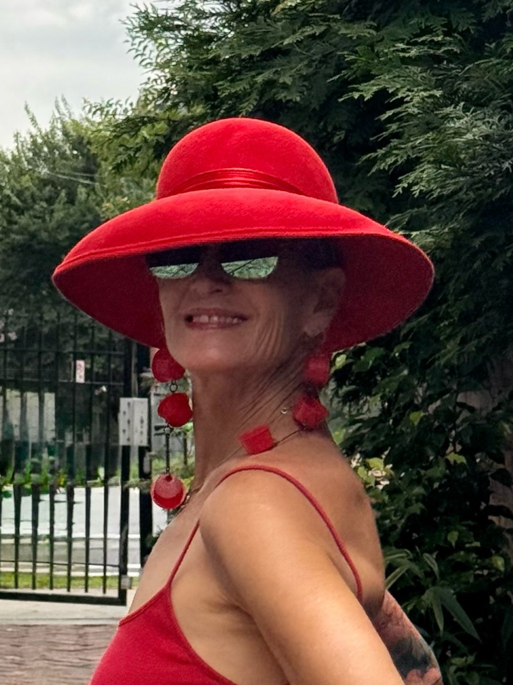 Vintage Red Wide Brim Wool Hat |  Statement Hat | Church Derby Garden Party